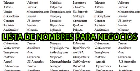 lista de nombres para negocios.